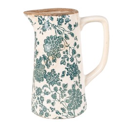 Clayre & Eef Pichet de décoration 16x11x20 cm Beige Vert Céramique Fleurs