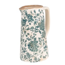 Clayre & Eef Pichet de décoration 16x11x20 cm Beige Vert Céramique Fleurs