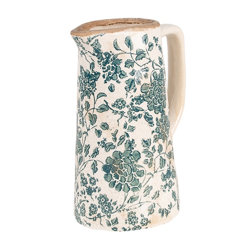 Clayre & Eef Pichet de décoration 16x11x20 cm Beige Vert Céramique Fleurs