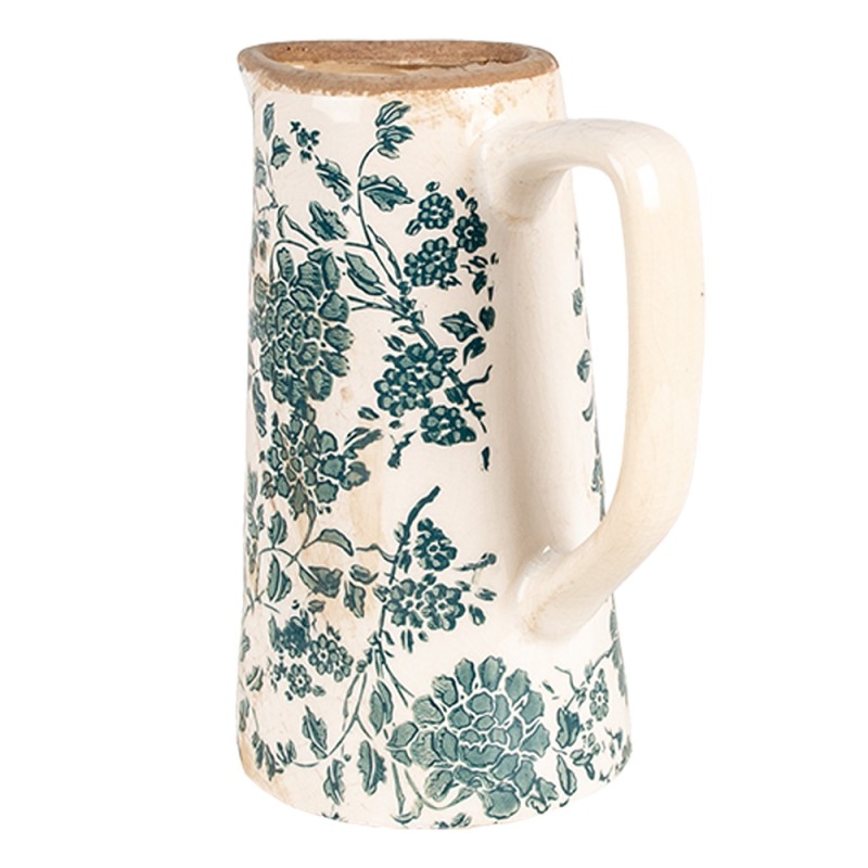 Clayre & Eef Pichet de décoration 16x11x20 cm Beige Vert Céramique Fleurs