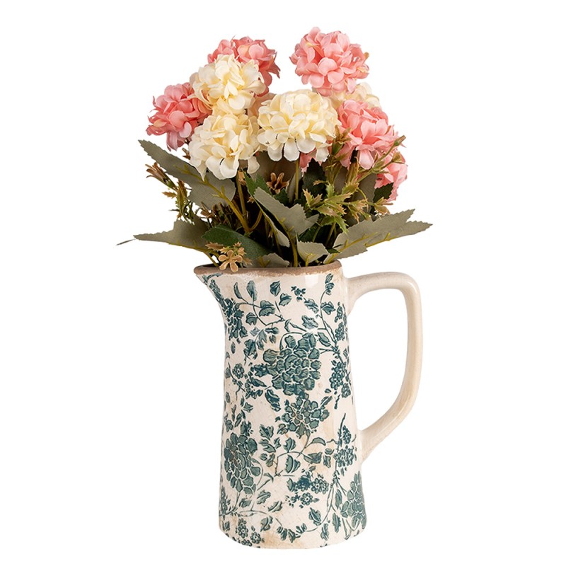 Clayre & Eef Pichet de décoration 16x11x20 cm Beige Vert Céramique Fleurs