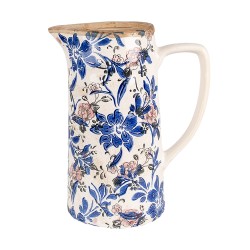 Clayre & Eef Decoration can 21x14x26 cm Beige Blue Ceramic Flowers