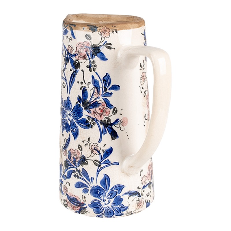 Clayre & Eef Pichet décoratif 21x14x26 cm Beige Bleu Céramique Fleurs