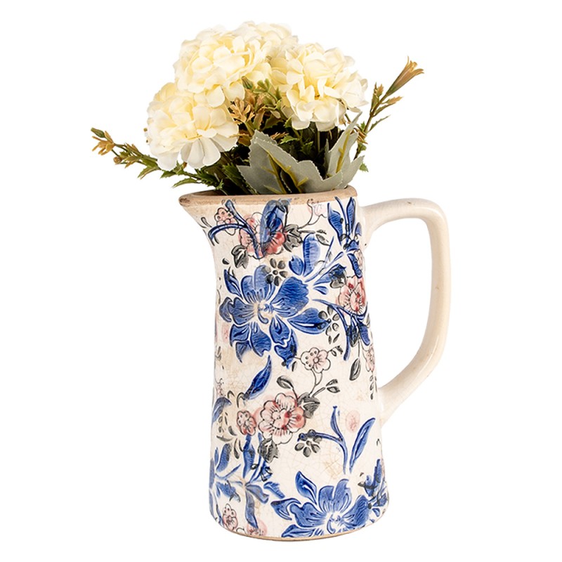 Clayre & Eef Pichet décoratif 16x11x20 cm Beige Bleu Céramique Fleurs