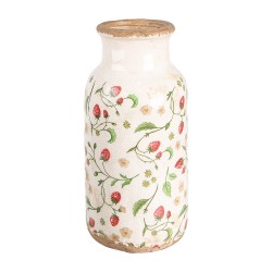 Clayre & Eef Vaso Ø 15x32 cm Beige Rosso Ceramica Fragole