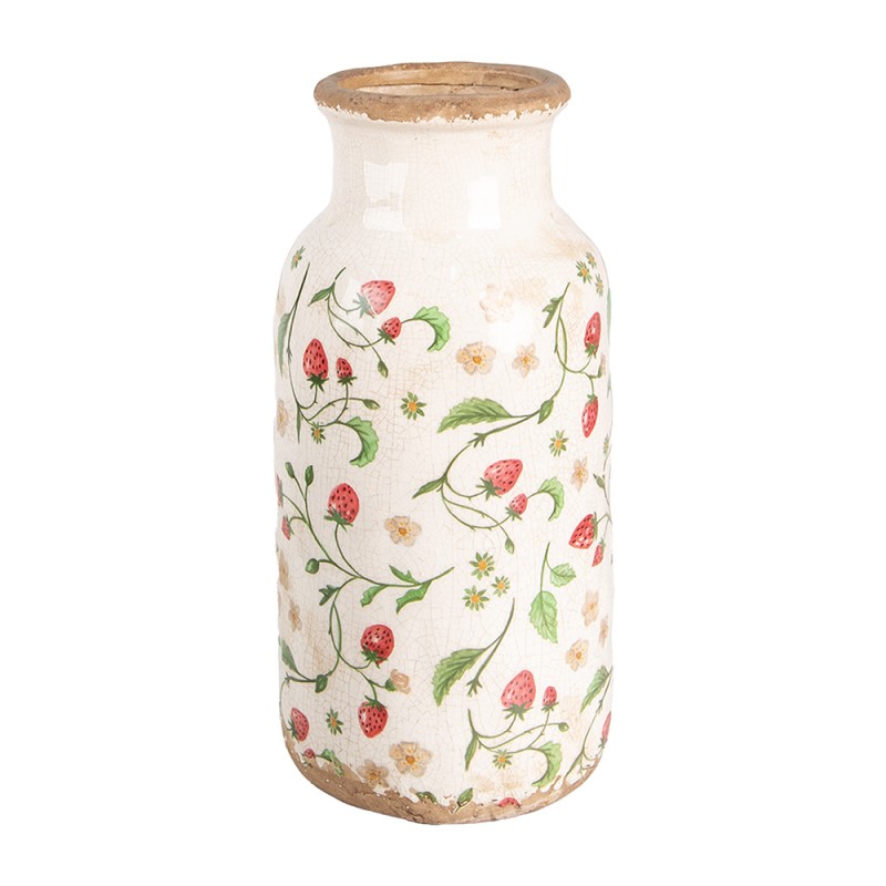 Clayre & Eef Vaso Ø 15x32 cm Beige Rosso Ceramica Fragole