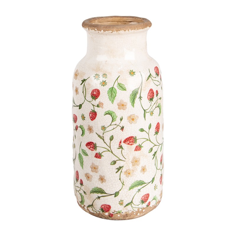 Clayre & Eef Vaso Ø 15x32 cm Beige Rosso Ceramica Fragole