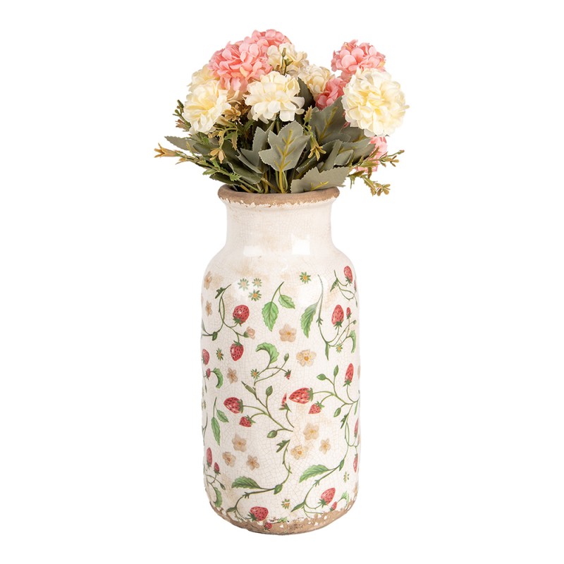 Clayre & Eef Vaso Ø 15x32 cm Beige Rosso Ceramica Fragole