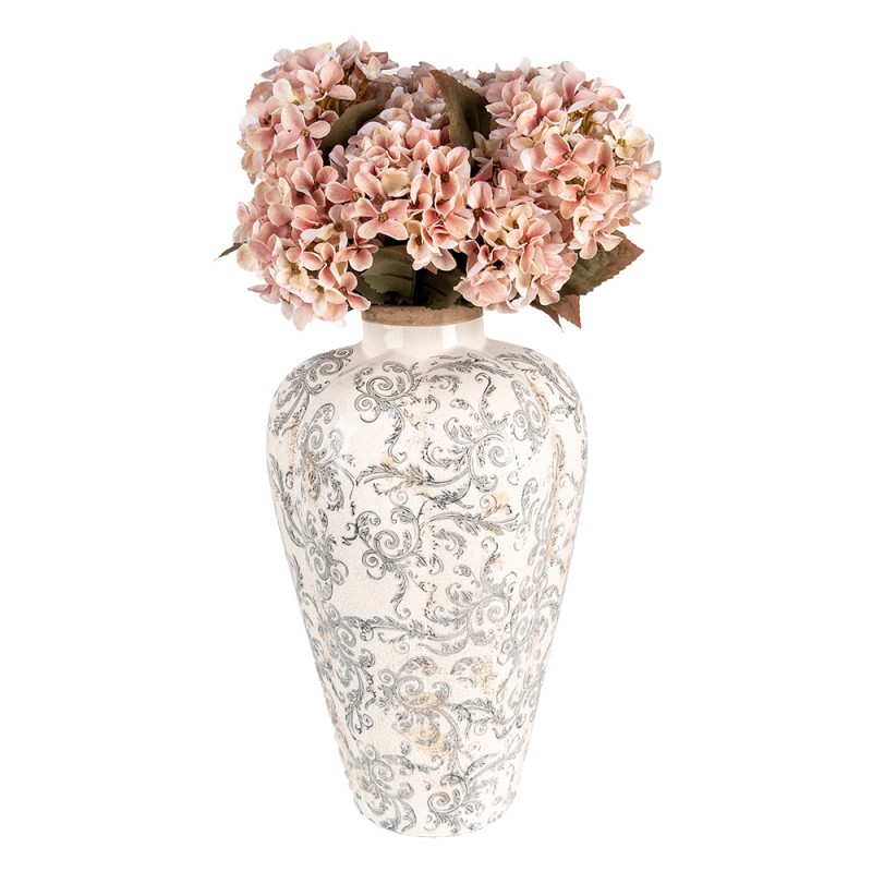 Clayre & Eef Vase Ø 24x40 cm Beige Grey Ceramic Flowers