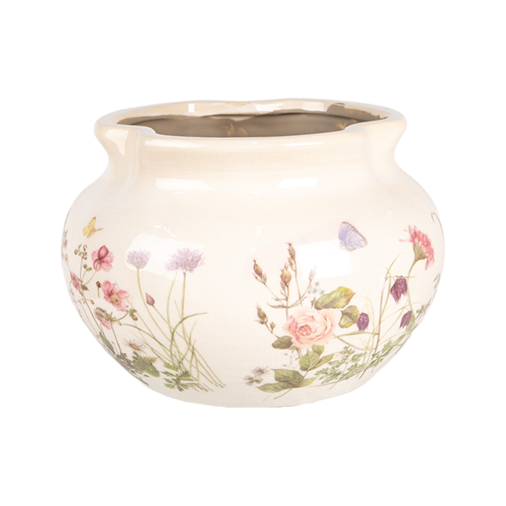 Bloempot Ø 20X14 Cm Beige Roze Keramiek Rozen-image