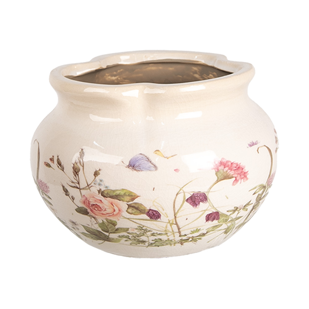 Clayre&Eef BloempotØ 17x12 cm Beige Roze Keramiek Rozen afbeelding