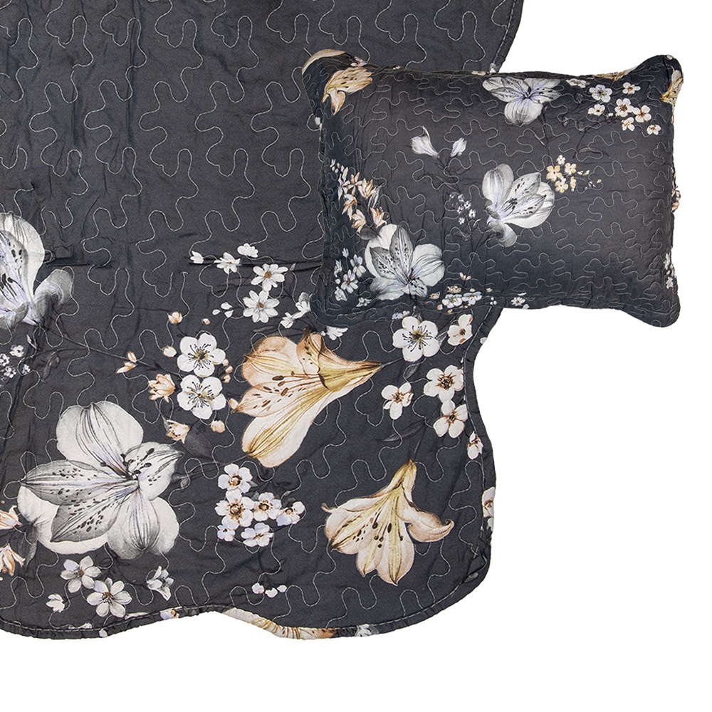 Clayre&Eef Bedsprei 180x250 cm Grijs Beige Polyester afbeelding