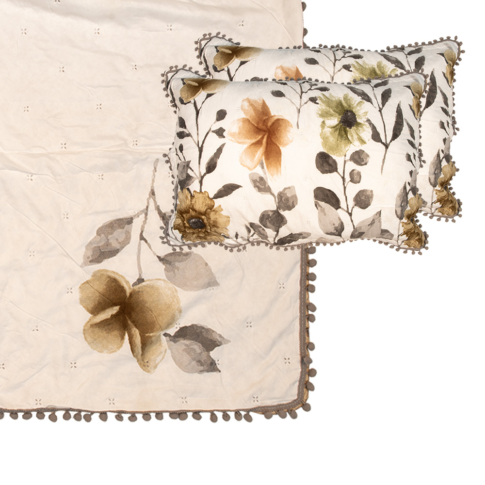 Clayre&Eef Bedsprei 220x240 cm Wit Grijs Polyester afbeelding