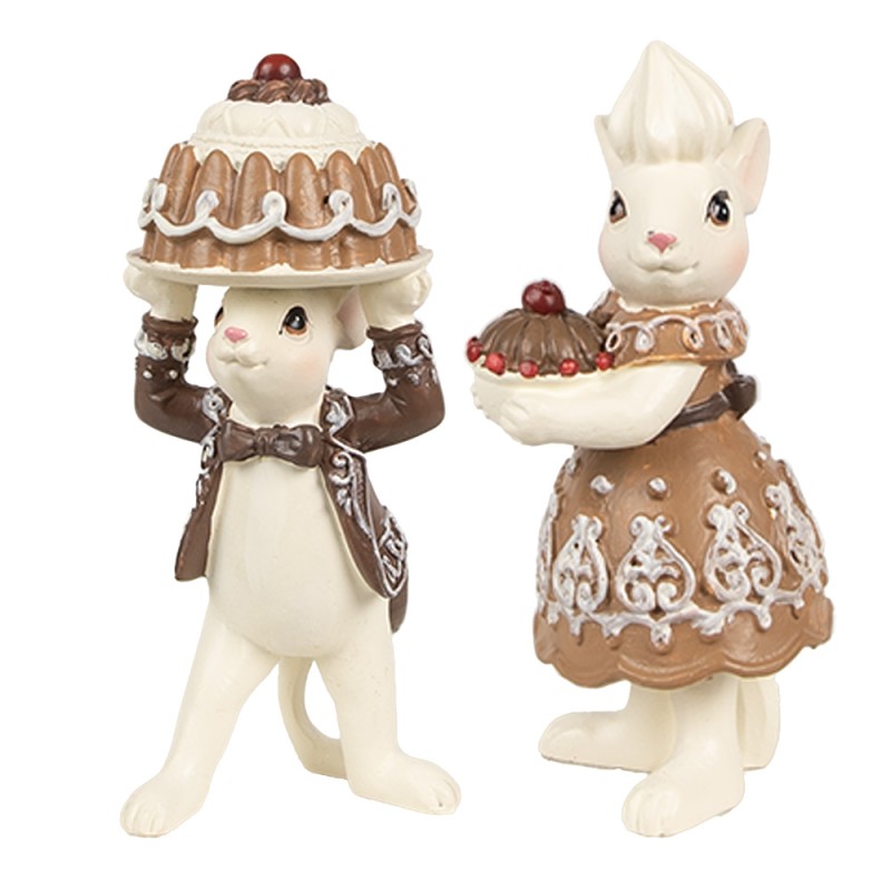 Clayre & Eef Décoration de Noël Image Souris 5x5x11 / 5x5x10 cm Marron Plastique
