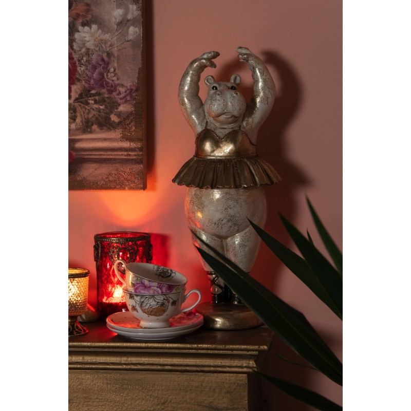 Clayre & Eef Tasse mit Untertasse 200 ml Weiß Rosa Porzellan Blumen