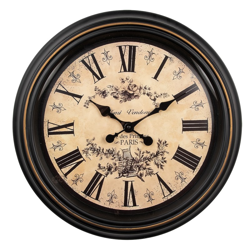 Clayre & Eef Wall Clock Ø 50x5 cm Black Beige Plastic