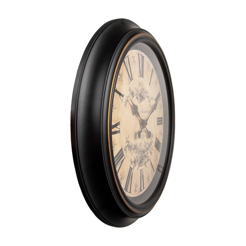 Clayre & Eef Wall Clock Ø 50x5 cm Black Beige Plastic