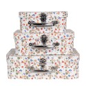 Clayre & Eef Décoration valise set de 3 30x22x9/25x20x9/20x17x8 cm Blanc Carton Rectangle Fleur