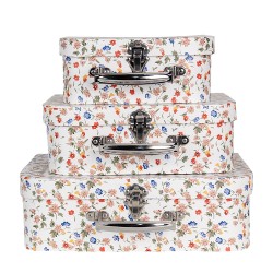 Clayre & Eef Décoration valise set de 3 30x22x9/25x20x9/20x17x8 cm Blanc Carton Rectangle Fleur