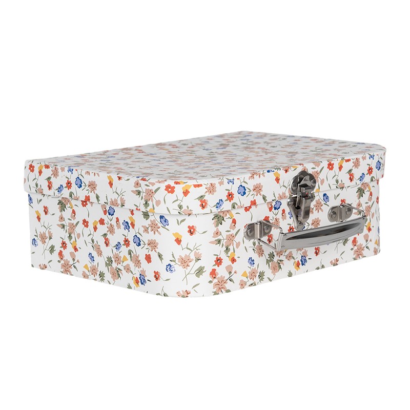 Clayre & Eef Décoration valise set de 3 30x22x9/25x20x9/20x17x8 cm Blanc Carton Rectangle Fleur