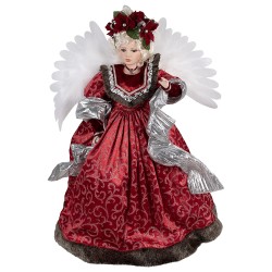 Clayre & Eef Decorazione natalizia con illuminazione a LED e musica Angelo 65 cm Rosso Plastica