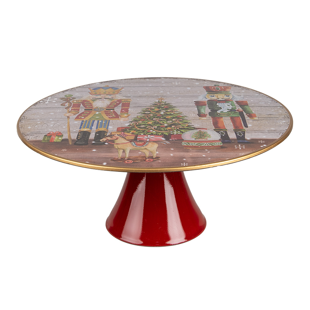 Clayre & Eef Taartplateau op Voet Ø 33x14 cm Rood Kunststof Notenkrakers afbeelding 1