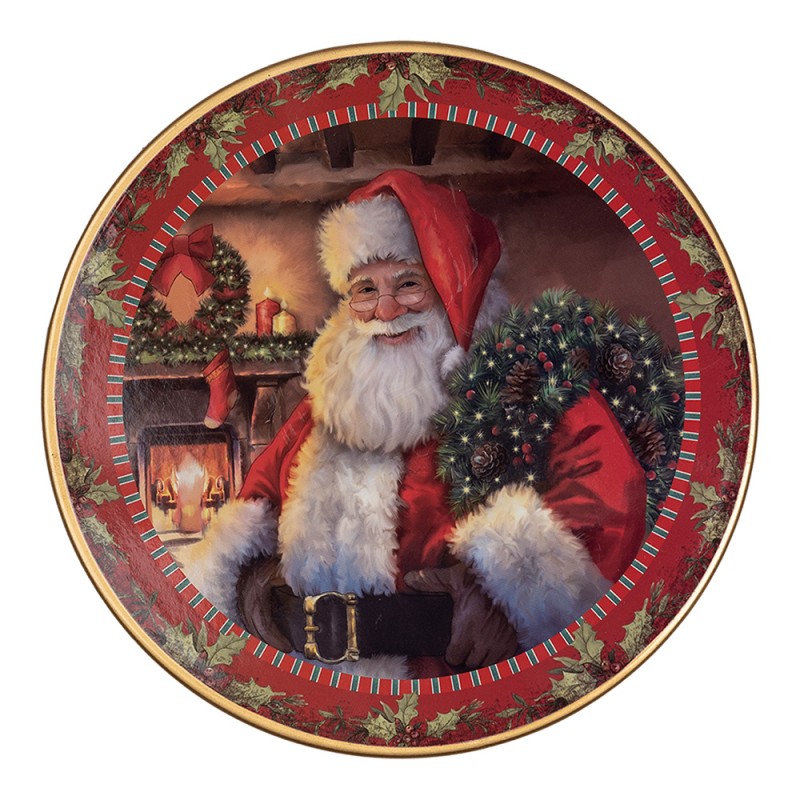 Clayre & Eef Vassoio per torte su piede Ø 29x10 cm Rosso Plastica Rotondo Babbo Natale