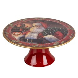 Clayre & Eef Cake Stand Ø 22x10 cm Red Plastic Round Santa Claus
