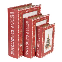 Clayre & Eef Scatola di archiviazione set di 3 Libri 27x22x7 / 22x17x6 / 17x12x4 cm Rosso MDF Albero di Natale