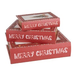 Clayre & Eef Scatola di archiviazione set di 3 Libri 27x22x7 / 22x17x6 / 17x12x4 cm Rosso MDF Albero di Natale