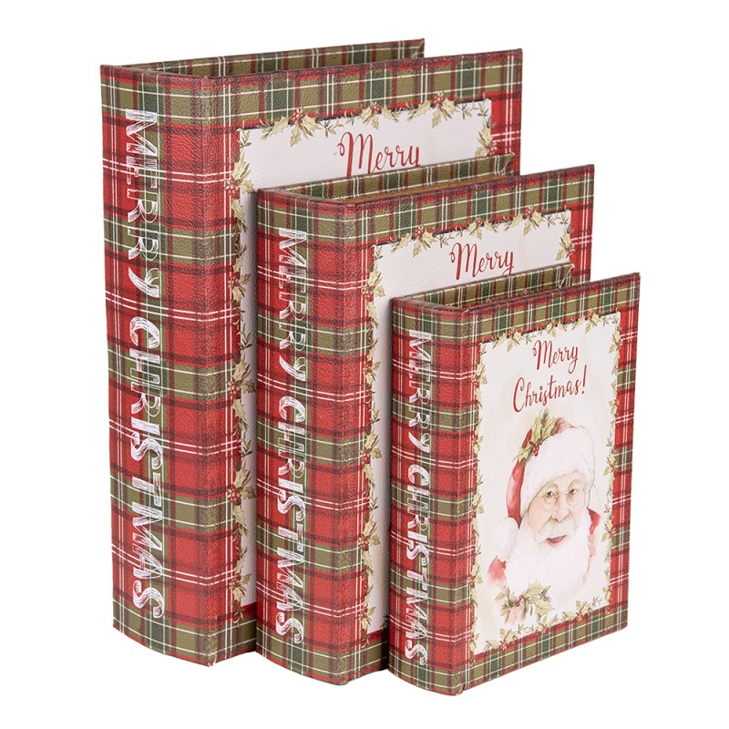 Clayre & Eef Scatola di archiviazione set di 3 Libri 27x22x7 / 22x17x6 / 17x12x4 cm Rosso Bianco MDF Babbo Natale