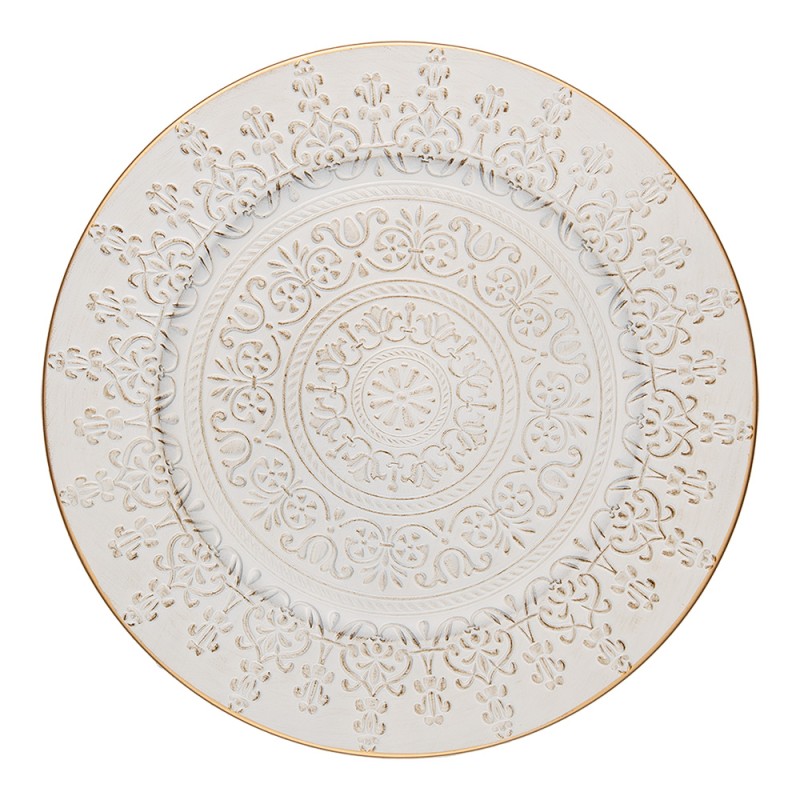 Clayre & Eef Unterteller Ø 33 cm Weiß Goldfarbig Kunststoff Rund