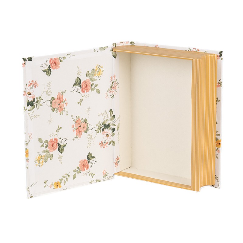 Clayre & Eef Opbergdoos Boeken 17x14x5 cm Wit Karton Rechthoek Bloemen