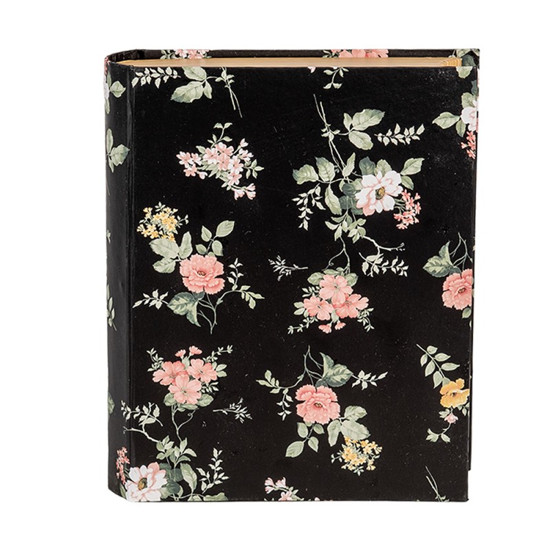 Clayre & Eef Aufbewahrungsbox Bücher 17x14x5 cm Schwarz Karton Rechteck Blumen