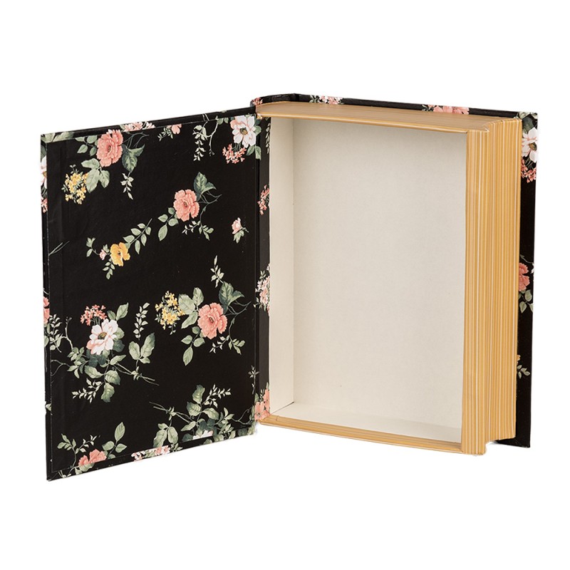 Clayre & Eef Aufbewahrungsbox Bücher 17x14x5 cm Schwarz Karton Rechteck Blumen