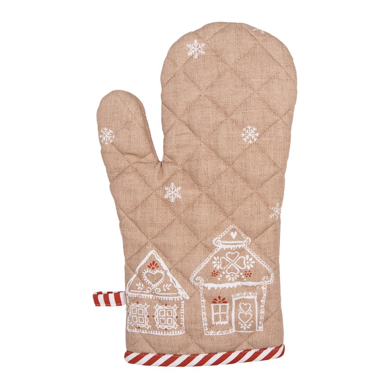 Clayre & Eef Oven Mitt 18x30 cm Brown Cotton Gingerbread house