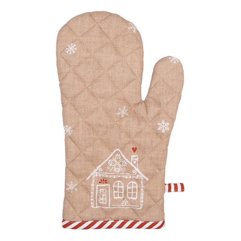 Clayre & Eef Oven Mitt 18x30 cm Brown Cotton Gingerbread house