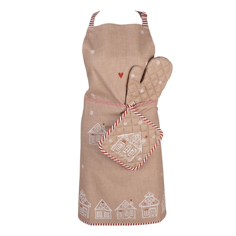 Clayre & Eef Oven Mitt 18x30 cm Brown Cotton Gingerbread house