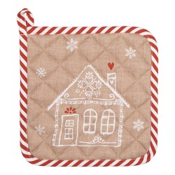 Clayre & Eef Pot Holder 20x20 cm Brown Cotton Gingerbread house