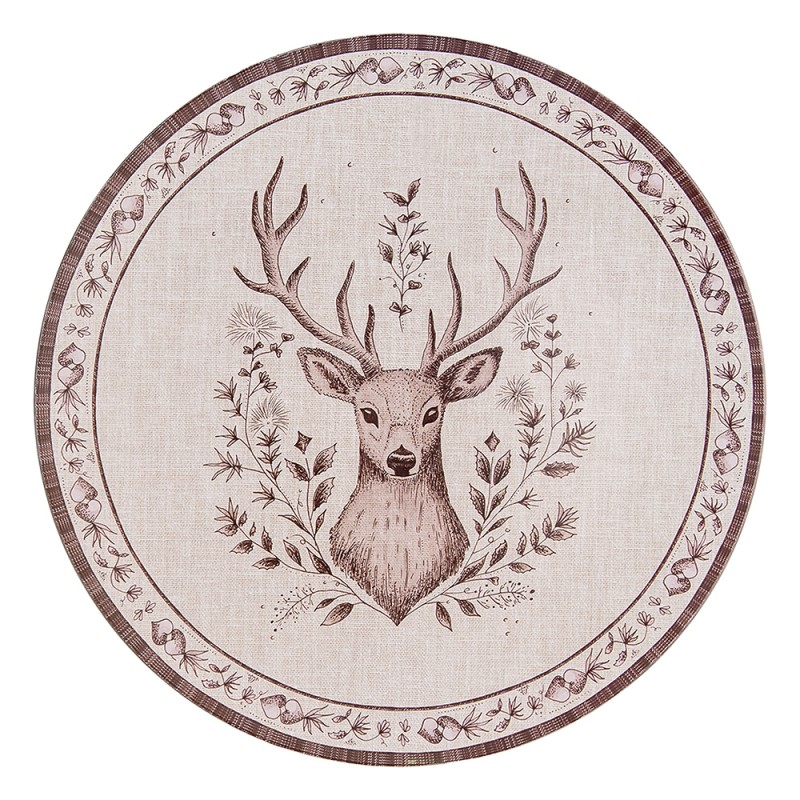 Clayre & Eef Charger Plate Ø 33 cm Beige Brown Plastic Round Deer