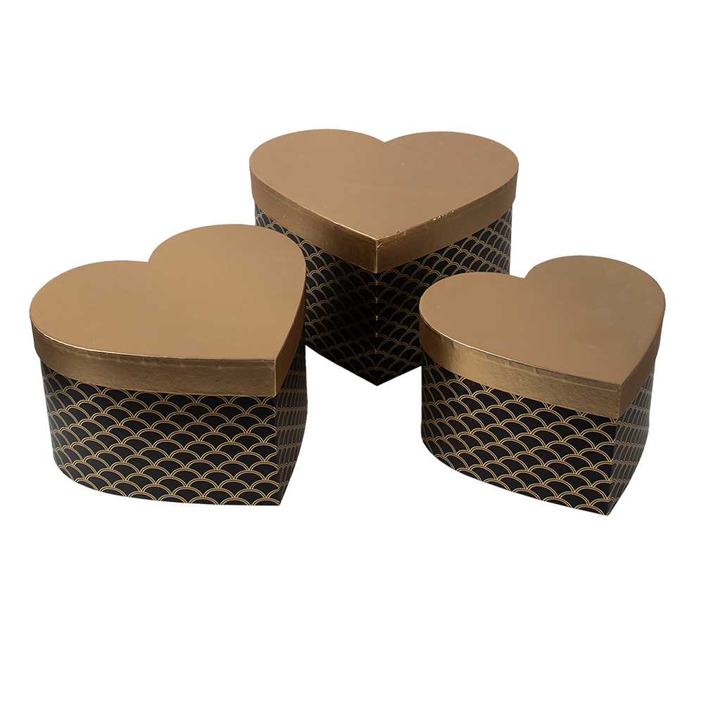 Clayre&Eef Opbergdoos Set van 3 27x24x15 / 24x21x14 / 21x19x12 cm Zwart Goudkleurig Karton afbeelding
