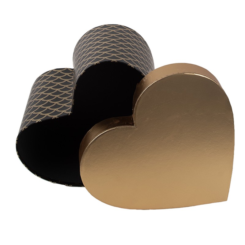 Clayre & Eef Storage Box Set of 3 27x24x15 / 24x21x14 / 21x19x12 cm Black Gold colored Cardboard Heart-Shaped