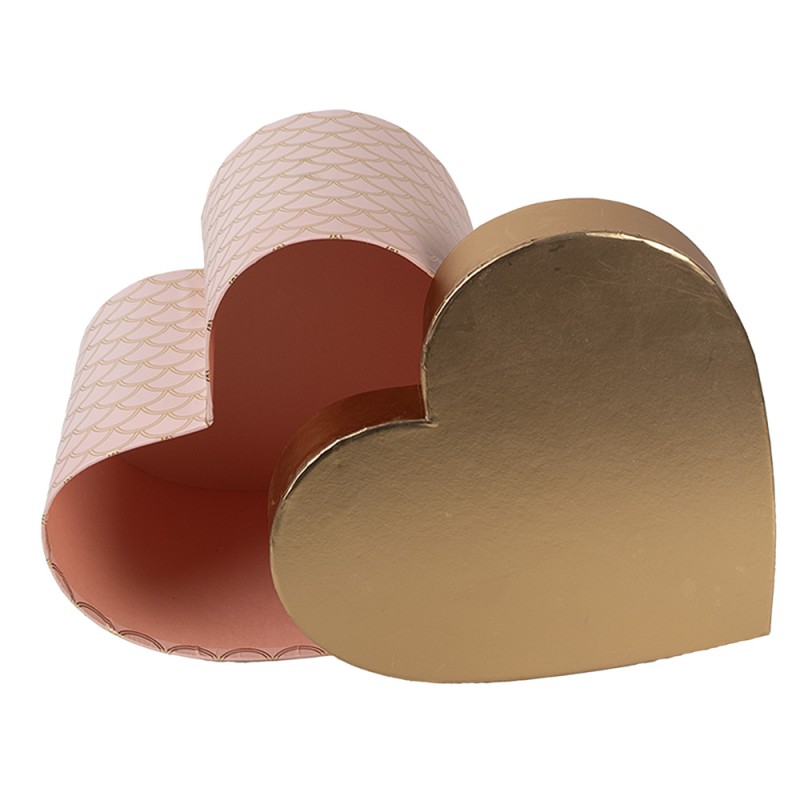 Clayre & Eef Storage Box Set of 3 27x24x15 / 24x21x14 / 21x19x12 cm Pink Gold colored Cardboard Heart-Shaped