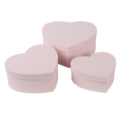 Clayre & Eef Aufbewahrungsbox 3er Set 21x20x9/18x17x7/15x14x6  cm Rosa Karton Herzförmig