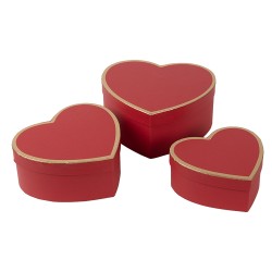 Clayre & Eef Scatola di archiviazione set di 3 21x20x9/18x17x7/15x14x6 cm Rosso Cartone A forma di cuore