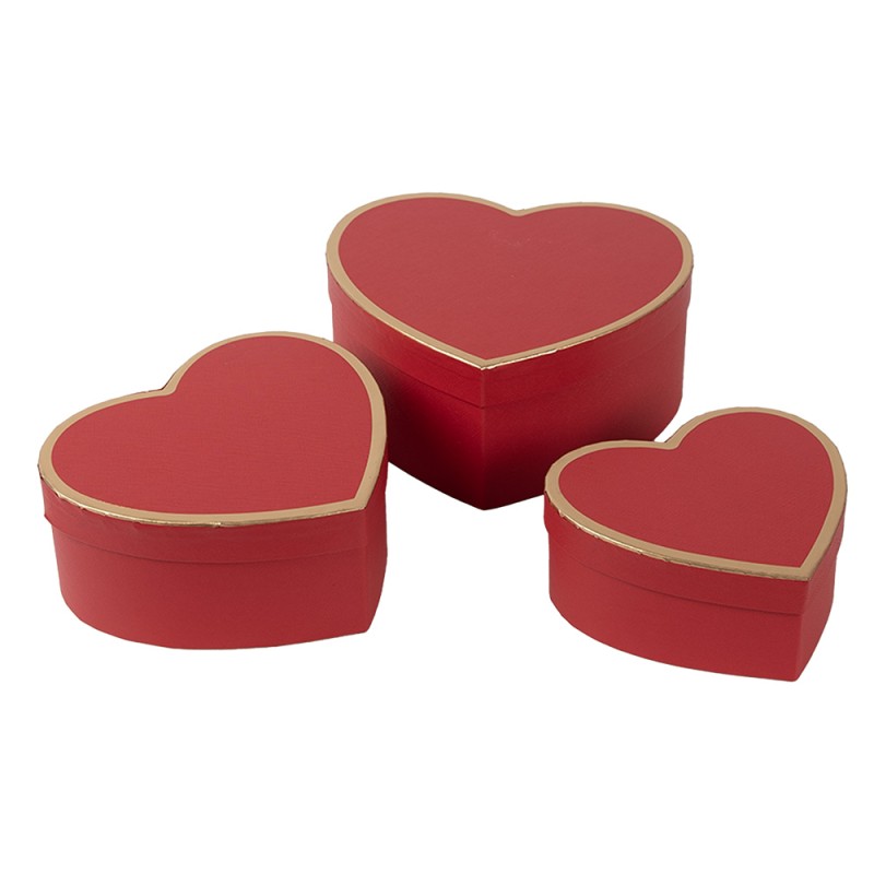 Clayre & Eef Opbergdoos Set van 3 21x20x9/18x17x7/15x14x6 cm Rood Karton Hartvormig