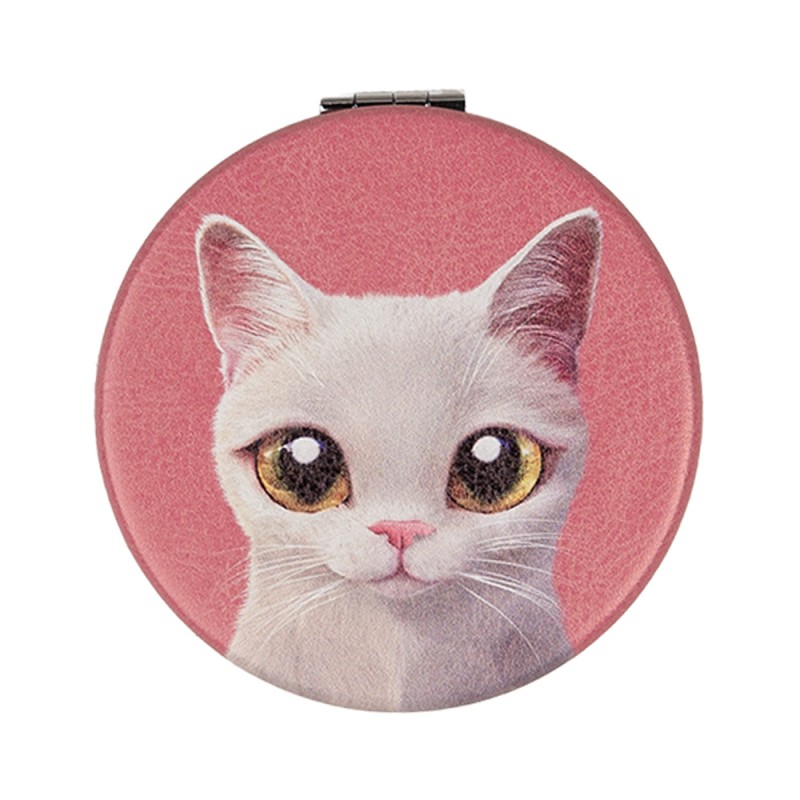 Clayre & Eef Miroir à main Ø 7 cm Rose Plastique Chat