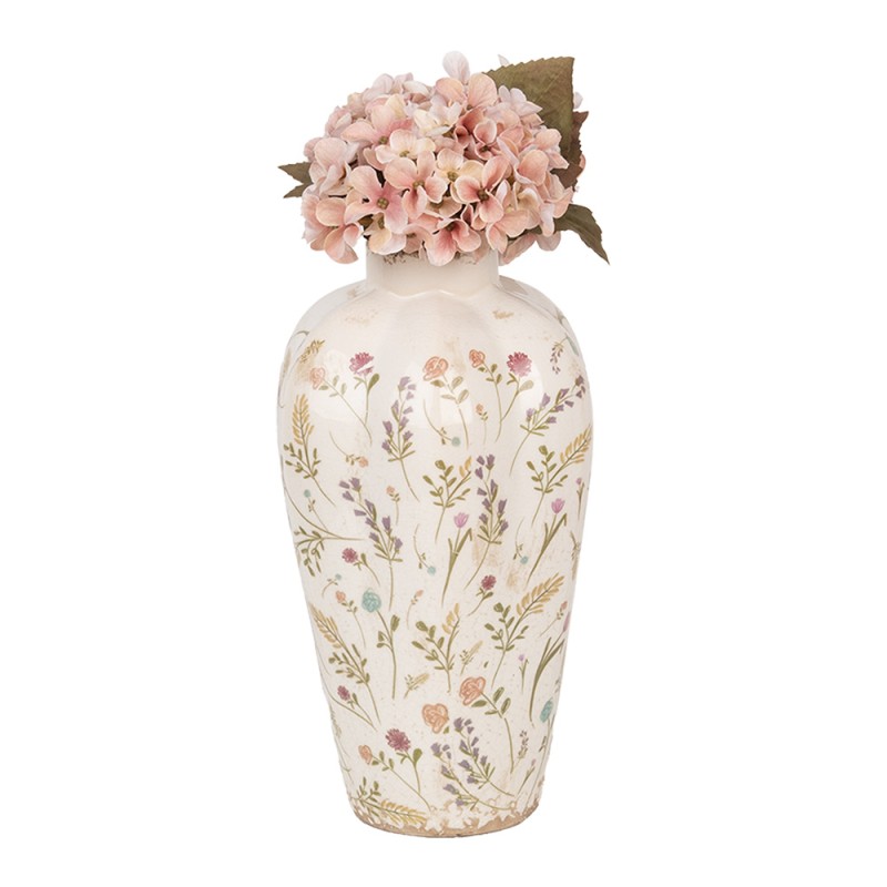 Clayre & Eef Vase Ø 17x30 cm Beige Rose Céramique Fleurs