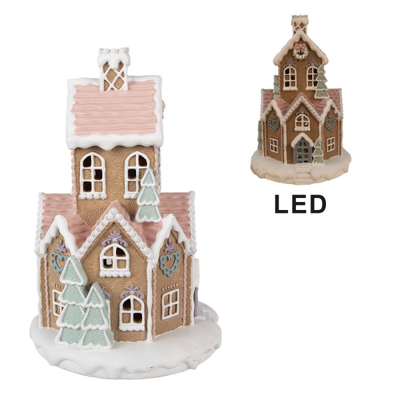 Clayre & Eef Maison en pain d'épices avec LED Ø 21x33 cm Marron Plastique