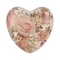 Clayre & Eef Dekoration Herz 11x11x4 cm Beige Rosa Keramik Blumen